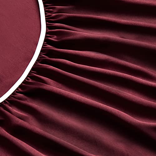 Manyshofu 7Pcs Burgundy Satin Sheets Queen Size Silky Satin Bed Sheets Set, Luxurious & Soft Bedding Set - 1 Fitted Sheet, 1 Flat Sheet, 4 Pillowcases + 1 Body Pillow case Manyshofu