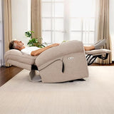 MCombo Dual Motor Power Lift Recliner Chair with Massage and Heat for Elderly, USB Ports, Lay Flat, Fabric 7666 (Beige) MCombo