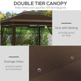 Outsunny 12' x 12' Pop Up Canopy Tent with Netting and Carry Bag, Instant Sun Shelter with 137 sq.ft Shade, Tents for Parties, Height Adjustable, for Outdoor, Garden, Patio, Dark Brown Outsunny