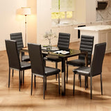 Bealife Kitchen Dining Table Set for 6, Tempered Glass 7 Piece Table and Chairs Set Modern for Home, Kitchen, Living Room, Dining Room,Black Bealife