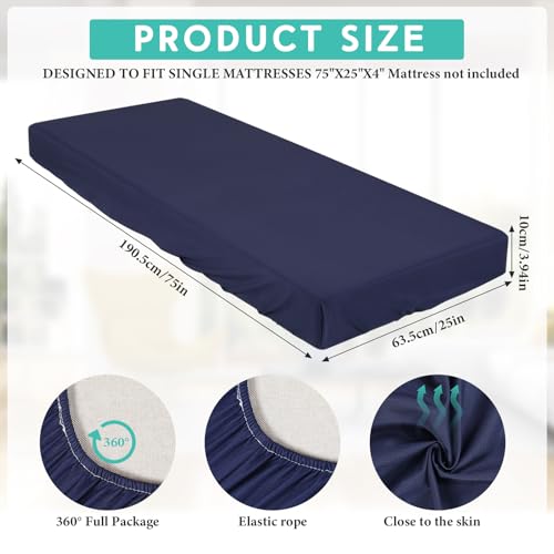 Breling Fitted Sheet (Sheet Only) Compatible with Milliard Trifold Mattress Folding Mattress Fitted Microfiber Bedclothes for Camp Bunk Rvs Bed(Navy Blue,2 Pcs,Single,4'') Breling