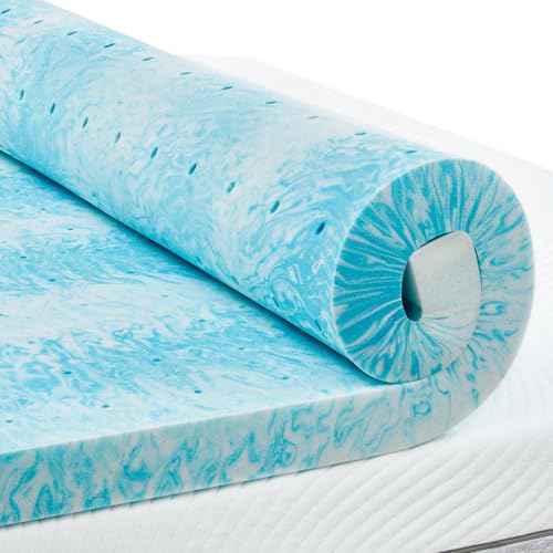 PERLECARE 3 Inch Full Memory Foam Mattress Topper, Cooling Gel Infused Mattress Pad, Ventilated Bed Topper for Pressure Relief, Blue PERLECARE