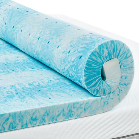 PERLECARE 3 Inch Full Memory Foam Mattress Topper, Cooling Gel Infused Mattress Pad, Ventilated Bed Topper for Pressure Relief, Blue PERLECARE