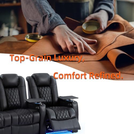 comfiroom Leather Home Theater Seating Classic Series Dual Power Electric Headrest Game Seats Movie Theater Chairs Theater Recliner Sofa with Type-C USB Charger (Black, Row of 3) comfiroom