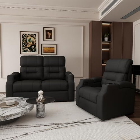 PBRO Home Theater Seating Top Grain Leather, Zero Gravity Recliner Chair Movie Theater Chairs Electric Sofa with Power Reclining USB Charge Ambient Lighting Black Single Seats for Living Room PBRO