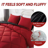 Decroom Lightweight Full Comforter Set with 2 Pillow Sham - 3 Pieces Set - Quilted Down Alternative Comforter/Duvet Insert for All Season - Red/Black - Full Size Decroom