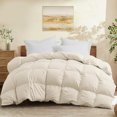 Joysoul Twin Size Down Comforter - All Season Ultra Soft Goose Down & Feather Fiber Fill, Luxury Hotel Cream Duvet Insert with Corner Tabs (68" X 88") Joysoul