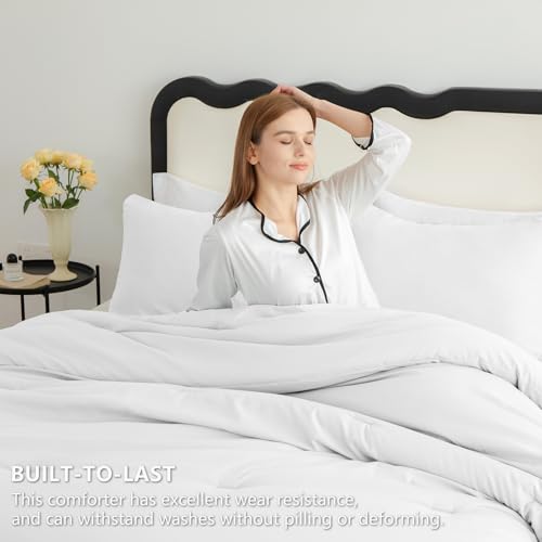 CozyLux White Full Size Comforter Set, 3 Pieces Solid Breathable Quilted Style Bedding Sets, Luxury Fluffy Soft Bed Set with Down Alternative Comforter for All Season (1 Comforter & 2 Pillowcases) CozyLux