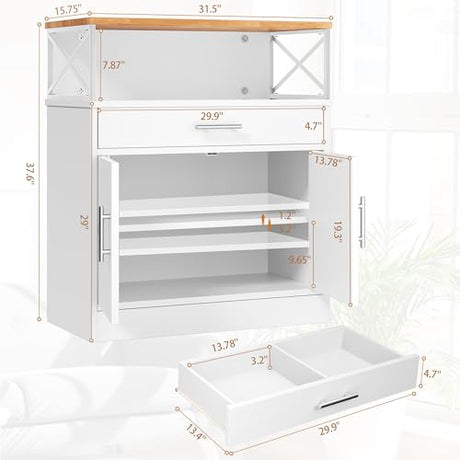 Shintenchi Kitchen Buffet Cabinet with Adjustable Shelf, Modern Kitchen Storage Cabinet,Farmhouse Coffee Bar Cabinet（White） Shintenchi