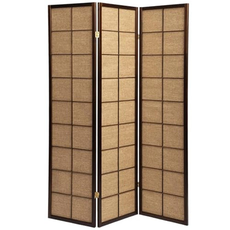 Legacy Decor 3 Panels Room Divider - Rattan Cane Webbing Privacy Screen Insert with Decorative Cut Outs - Portable & Foldable Temporary Wall Partition for Home, Office & Studio - Color Walnut Legacy Decor