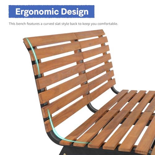 Soleil Jardin Acacia Wood & Steel Outdoor Garden Bench with Ergonomic Backrest Soleil Jardin