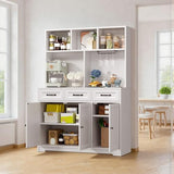 Gizoon Kitchen Pantry Cabinet with Microwave Shelf 60.2" Tall Coffee Bar Cabinet with Storage Kitchen Hutch with Countertop for Dining Room and Craft Room, White Gizoon