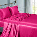 Vonty Satin Sheets Queen Size Silky Soft Satin Bed Sheets Hot Pink Sheet Set, 1 Deep Pocket Fitted Sheet + 1 Flat Sheet + 2 Pillowcases Vonty