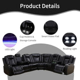 Daydo Sempli Power Reclining Sectional Sofa for Living Room,Modern L-Shaped Black Air Leather Sectional Couch Set,Recliner Sofa Set,with LED Lights,Cup Holder,Storage,Charging Ports,Home Theater Seat