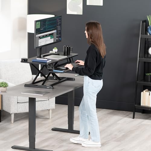 VIVO 42 inch Desk Converter, K Series, Height Adjustable Sit to Stand Riser, Dual Monitor and Laptop Workstation with Wide Keyboard Tray, Black, DESK-V042KB VIVO