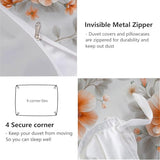 WIVCOMD Warm Orange Printed Duvet Cover Set - Modern Minimalist Bedding with 1 Pillowcases, Watercolor Wildflowers Soft Easy Care Microfibre Quilt Cover, Twin WIVCOMD