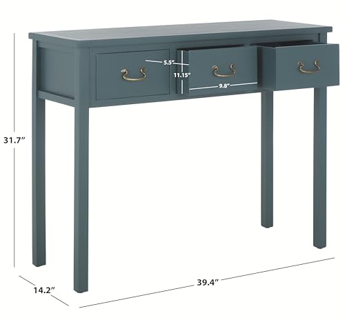 Safavieh Home Collection Cindy Farmhouse Slate Teal 3-Drawer Console Table - WoodArtSupply