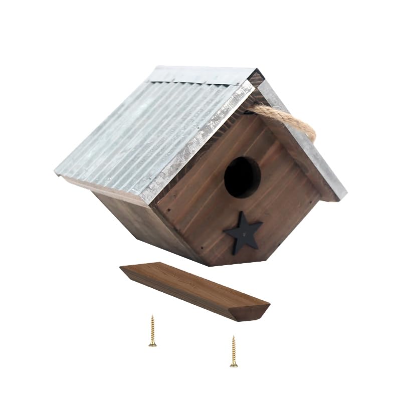 Cedar Wren House, Metal Roof Bird House for Wrens and Chickadees. Longime Lasting and Easy Cleaning; 5 Years Outdoor Performance, Weatherable. Wooden Birdhouse Bird House