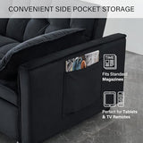 3 in 1 Convertible Sleeper Sofa Bed, Velvet Loveseat Futon Pull-Out Couch with Adjustable Reclining Backrest, Side Pockets and Pillows for Living Room, Bedroom, Apartment, Small Spaces (Black-Velvet) Ehsovlnut