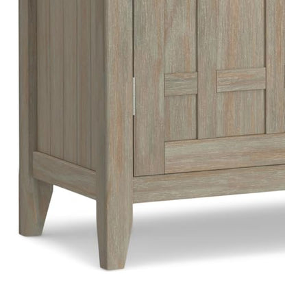 SIMPLIHOME Bedford Solid Pine Wood 54 inch Rustic Sideboard Buffet Credenza in Distressed Grey features 2 Doors, 2 Drawers and 2 Cabinets with 12 Bottle Wine Storage Rack - WoodArtSupply