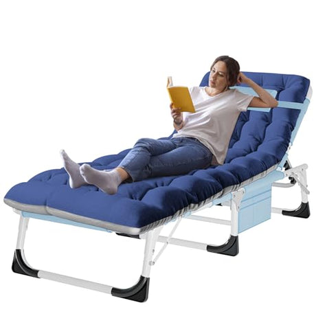 ABORON Heavy Duty Tanning Chair, Outdoor 5-Position Folding Chaise Lounge Chair with Pad, Portable Beach Lounge Chair for Outdoor Sunbathing Patio Pool Lawn Deck Poolside ABORON