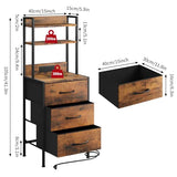 Fixwal 41 Inch Tall Nightstand with Charging Station, Led Night Stand with U-S-B Port & Socket, 3 PU Finished Fabric Storage Drawers, Office, Bedside Table & Bookshelf in One, Rustic Brown Fixwal