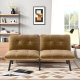 63" Convertible Futon Sofa Bed,Comfy Velvet Cloud Couch Bed with 4 Reclining Backrest,Modern Small Sleeper Loveseat for Living Room Home Office (Brown) Majnesvon