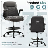 MAHOMICO Drafting Chair for Standing Desk – Tall Office Chair with Adjustable Height & Foot Ring, Flip-Up Arms, Lumbar Support – Comfortable Fabric Seat, Ideal Home Desk Chair MAHOMICO
