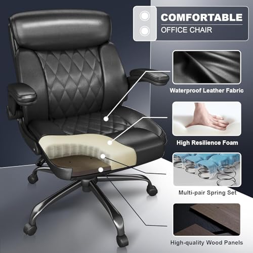 AnyGod Ergonomic Mid-Back Desk Chairs Comfy for Home Office with Flip-up Armrests, Lumbar Support, Adjustable Height and Swivel Rolling Wheels AnyGod