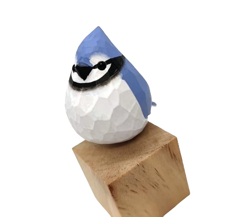TALKLEK Hand Carved Wooden Bird Figurines, Creative Small Bird Statue for Home Decor, Bird Gifts for Bird Lovers (Blue Jay) TALKLEK