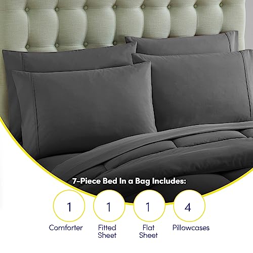 Full Size Comforter Set with Sheets - 7-Piece Bedding Collection - 1 Comforter, 1 Fitted Sheet, 1 Flat, 4 Pillowcases - Deep Pocket - Soft & Breathable Premium Quality - Ideal for All Seasons, Gray Sweet Home Collection