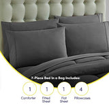 Full Size Comforter Set with Sheets - 7-Piece Bedding Collection - 1 Comforter, 1 Fitted Sheet, 1 Flat, 4 Pillowcases - Deep Pocket - Soft & Breathable Premium Quality - Ideal for All Seasons, Gray Sweet Home Collection