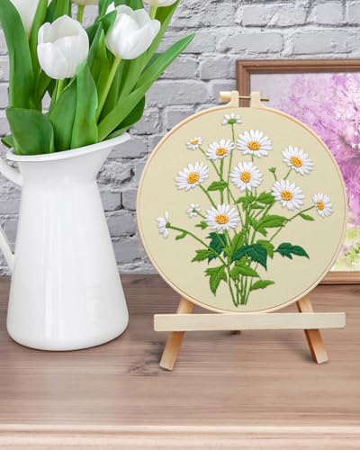ERKOON Embroidery Kit for Beginners, Flower Cross Stitch Set Include Embroidery Cloth Hoops Threads for Craft Lover Hand Stitch with Embroidery Skill Techniques (Daisy) ERKOON