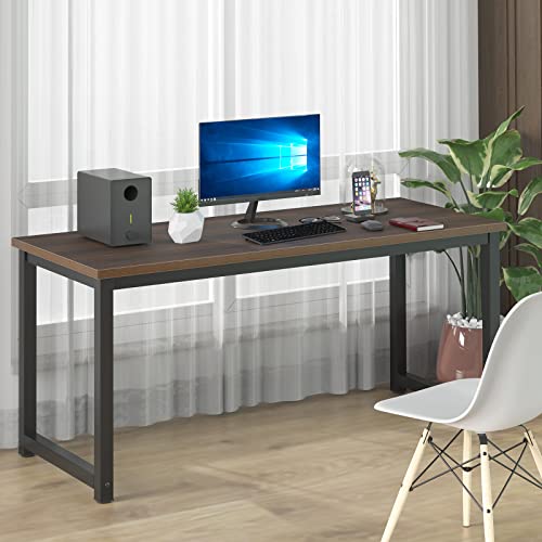 NSdirect Large Office Desk for Home Office, Large 63” Computer Desk Table, Wide Writing Study Desk for 2 Person, Metal Sturdy Frame Thicker Steel Legs, Black Chocolate - WoodArtSupply