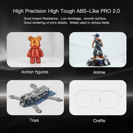 Cretbee 3D Printer Resin, ABS-Like Pro 2 Flexible 3D Printing Resin, Enhanced Strength and Toughness 405nm Low Odor Photopolymer Resin for DLP/LCD 3D Printers (Black, 1000g) Cretbee