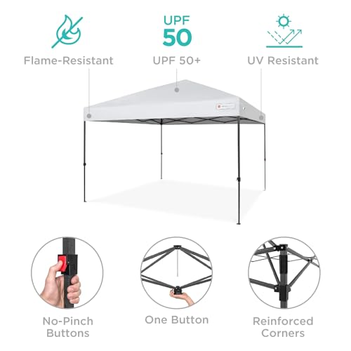 Best Choice Products 8x8ft 1-Person Setup Pop Up Canopy Tent Instant Portable Shelter w/ 1-Button Push, Case, 4 Weight Bags - White Best Choice Products