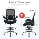 HYLONE 400lbs Big and Tall Heavy Duty Drafting Chair 5" Thickened Seat Tall Office Chair Flip-Up Armrests Ergonomic Chair with Lumbar Support and Adjustable Footrest Ring Standing Desk Chair (Black) HYLONE