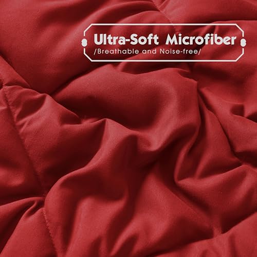 HIG 3pc Red Twin/Twin XL Comforter Set - All Season Reversible Down Alternative Comforter with Sham - Quilted Duvet Insert with Corner Tabs - Diamond Stitched Blanket - Breathable, Soft, Fluffy HIG
