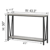 FOLUBAN Industrial Sofa Console Table, Rustic Wood and Metal Entryway Hallway Table for Living Room Entrance, 43.3 Inch Light Grey FOLUBAN