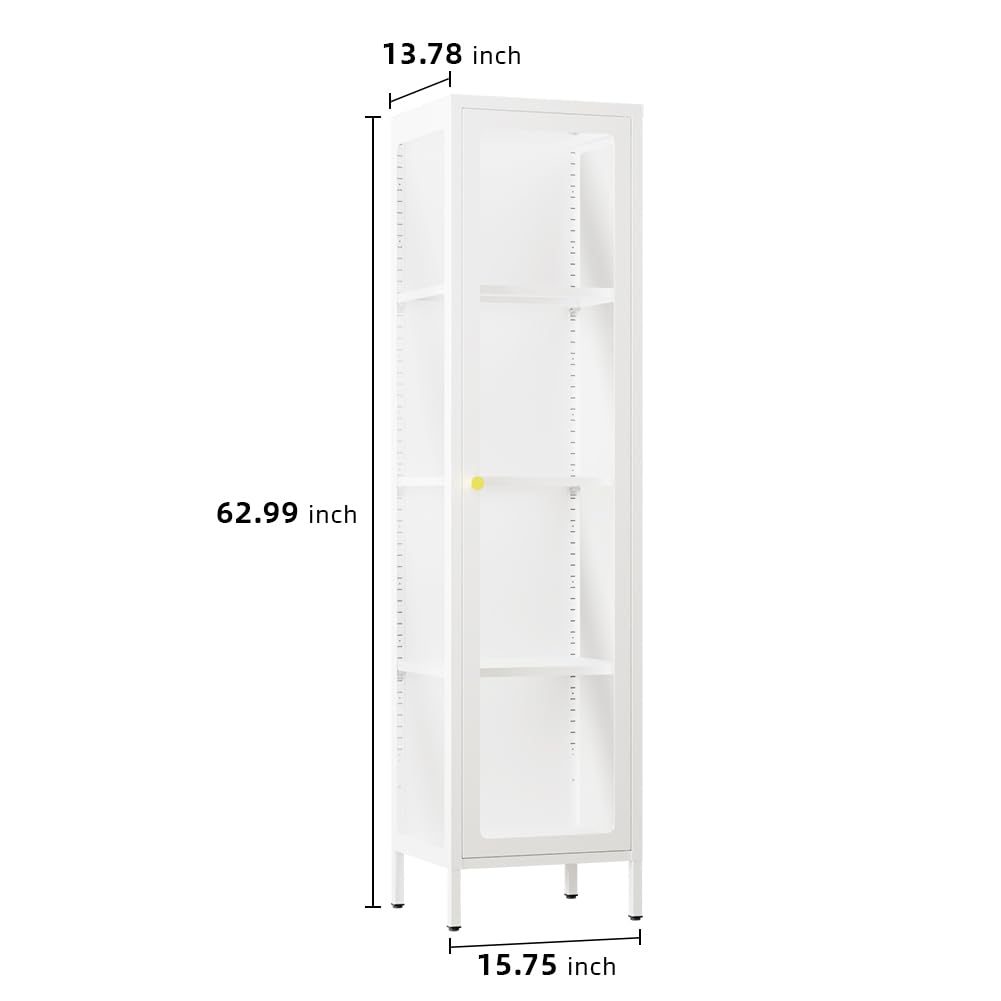 VCGGAIP Metal Display Cabinet with Glass Doors,4-Tier Curio Cabinet with Adjustable Shelves,Display Cases for Plant, Book Bathroom, Living Room, Collectibles Figure VCGGAIP