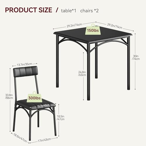 OUTGOODS 2-Person Dining Table Set (3 Pieces) - Square Kitchen Table with Upholstered Chairs | Ideal Small Space Dining Set for Apartments, Studios | Compact Kitchen Dining Set for 2 Adults/Kids OUTGOODS