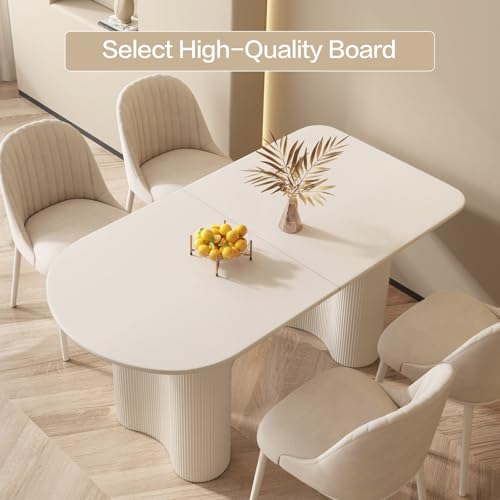 GraceNook 55.11" Modern White Dining Table, Funky Oval Kitchen Table with Powerful Ripple Support Legs for Dining Room, Kitchen, Home Office GraceNook