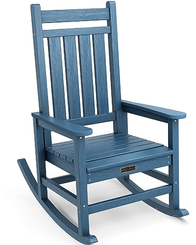 SERWALL Oversized Rocking Chair, Outdoor Rocking Chair for Adults, All Weather Resistant Porch Rocker for Lawn Garden, Blue - WoodArtSupply