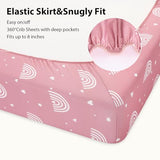 FIEMOL Baby Crib Sheets Girl, 3 Pack Toddler Bed Sheets Fitted for 52”x28” Standard Crib and Toddler Mattresses, Super Soft Microfiber Pink Rainbow FIEMOL