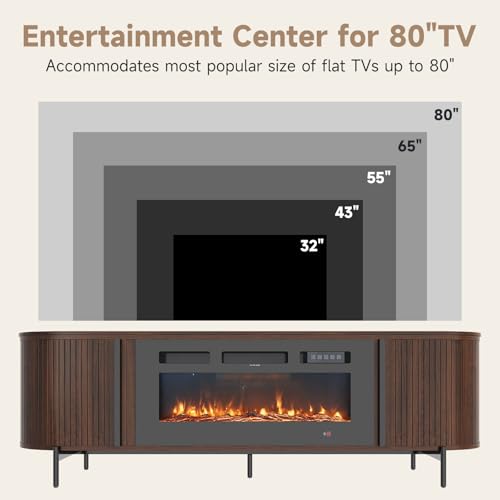 Nordivale Luxury 70" Fluted Fireplace TV Stand, Modern Chic Entertainment Center for TVs Up to 80", TV Console for Living Room, Media Cabinet with Storage,70 Inch, Brown Nordivale