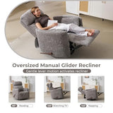 Oversized Swivel Rocker Recliner with Massage and Heat, Swivel Nursery Recliner With Adjustable Headrest, Manual Rocker Recliner Chair with Two Removable Pillows, Rocking Nursery Chair, Dark Grey