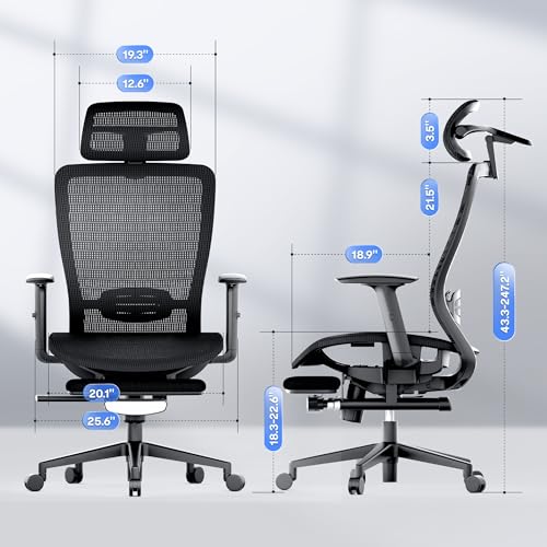 FLEXISPOT Ergonomic Office Chair with Footrest, Mesh High Back Computer Chair, Home Office Desk Chairs, with Adjustable Lumbar Support/4D Headrest/Reliable Base, Breathable Mesh Seat, Black, OC3 AIR-F FLEXISPOT