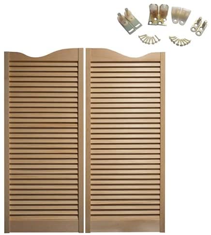 Swinging Cafe Doors Premade Cafe Doors - Interior Doors for Home, Western Swinging Doors, Wooden Saloon Doors - 1-1/8" Pine Wood Louvered Door W/Hinges Included (24"x42", Brass Hardware) - WoodArtSupply