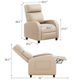 JUMMICO Recliner Chair Adjustable Home Theater Single Recliner Sofa Furniture with Thick Seat Cushion and Backrest Modern Living Room Recliners (Leather, Beige)