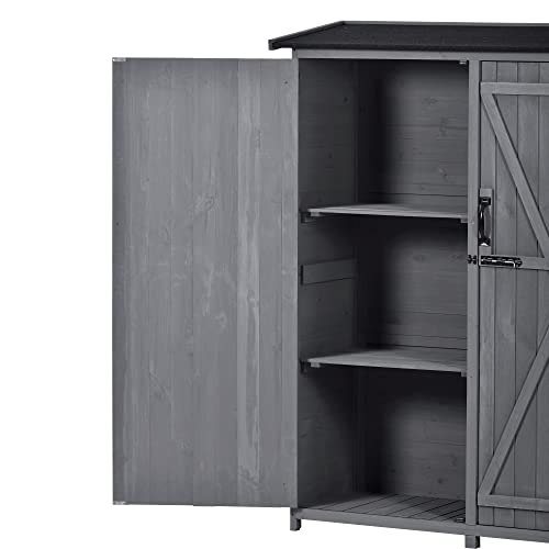 LOUHME Outdoor Wooden Storage Shed, 5.3ft Hx4.6ft L Garden Storage Cabinet with Waterproof Asphalt Roof, Double Lockable Doors and 3-Tier Shelves for Patio Backyard, Ideal Tool Organizer, Gra - WoodArtSupply